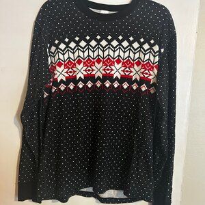 Hanna Andersson Holiday Long Johns Pajamas Top Black Fair Isle Size Large L